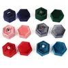 Hexagon Velvet Ring Box Double Ring Storage Case Holder Pendant Earring Necklace Jewelry Packaging Gift Boxes for Proposal Engagement Wedding Ceremony