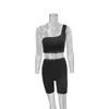 Tute da donna Echoine Estate irregolare senza maniche monospalla Canotta Crop Top Pantaloncini Set Active Biker Suit Yoga Jogger Tuta da donna S