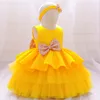 Rosa amarelo vestido de festa para bebê menina 1 a 6 anos verão crianças aniversário casamento vestidos princesa arco criança vestido baile traje 2204273017631