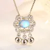 Moonstone Ping An Long Life Lock Necklace Original Simple Rhinestone Small Chain Necklace Ruyi Lock Design Temperament Clavicle Chain