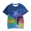 Erkek Tişörtleri Nefes Alabilir Erkekler T-Shirt Yaratıcı 3D Sihirli Renkli Resim Baskı UNISEX Moda Kısa Kol Üst Düzgün Bir Boyun Erkek Tee Hafif