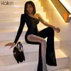 KlAnien Mode elegant ein Schulternetz Patchwork Flare Hosen Jumpsuit für Frauen Büro Lady Street Solid Slim Frau Strampler 220505