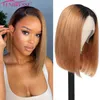 100 Human Virgin Bob Lace Front perruque de cheveux humains partie centrale HD 13X4X1 dentelle frontale perruques pour les femmes noires mettre en évidence Ombre brésilienne 1017999