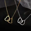 Fashion Metal Alloy Peach Heart Double Heart Necklace Women's Ring Inlocking Small Love Necklace Women Jewelryor