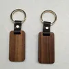 Party favors Leather key chain engraving printing rectangular wood chip pendant keyring
