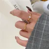 Обручальные кольца Ruo 2 Piece Set Fashion Geometric Curved Diamond Ring Personality Titanium Steel 18k Gold Women Jewelry WholesaleWedding Edwi2