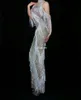 Scena noszona pełna sznurka srebrna fringe sukienka Kobieta wieczór seksowna poza ramionami bodycon długie sukienki Prom Birthday Celebrity Stroitst
