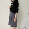 Short d'été pour femmes jambe large taille haute noir lâche Style coréen Vintage femme longueur au genou gris costume DURIKIES 220630