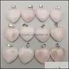 Konst och hantverk 20mm Rose Quartz Heart Natural Stone Charms Healing Pendant DIY Halsband￶rh￤ngen Jycken Making Drop Deliv Sports2010 DBI