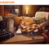 Chenistory sans cadre chat endormi peinture bricolage par numéros mur art photo décor à la maison peinture acrylique par numéros pour cadeau 40x50cm T200608