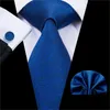 Bow Ties Hi-Tie Classic Men's Wedding Party Business Blue Tie Set Silk Mens Floral slipshandduk Manschettknappar 8,5 cm C-3034 BOW