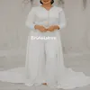 Vit Caftan Algerian Bröllopsklänning 2022 Plus Storlek Långärmad Jumpsuit Boho Bridal Klänningar med Pantsuit Beadd Lace Muslim Bride Party Gowns Sexig Robe de Mariée