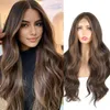 Perruque Lace Front Wig Body Wave brune de 26 pouces, perruque naturelle résistante à la chaleur avec raie centrale pour Cosplay, pour femmes