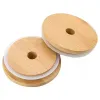 Bamboo Cap Lids 70mm 88mm Reusable Bamboo Mason Jar Lids with Straw Hole and Silicone Seal