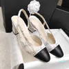 2022dressシューズ6.5厚いヒールレザーボトムゴールドヘッド靴の靴高級デザイナーサンダル高品質ファッション女性の靴