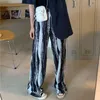 Wysoka elastyczna talia drukowana długie plisowane szerokokątne spodnie z luźnymi spodniami kobiety moda wiosna lato rendering spodni 210412