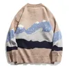 Hip Hop Streetwear Neige Montagne Ours Hommes Chandail Tricoté Automne Harajuku Chandail Oversize Coton Lâche Pull Hommes Vêtements 201203