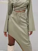 Clacive Fashion Pu Leather Women'S Skirt Casual Irregular High-Waisted Ladies Vintage Slim Pocket Long s 220401