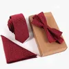 Vintage Polyester Yarn Men slipsar set Jacquard vävd slips Bowtie Suit Red Blue för brudgummen Business Wedding Party