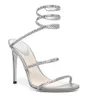مثير Renes Cleo Crystal-Embilleded Leather Sonchals أحذية سترابي وامرأة لطيفة مضخات فاخرة العلامات التجارية الصيفية Caovillas Lady High Heels Barty Wedding Bridal
