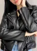 Ailegogo New Spring Women Women Streetwear Ricer Jacket Slim Fit Fit Town Around Twlar Coat Outwear مع حزام الأسود Pu Faux Leather L220728