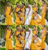 2022 인어 옐로우 신부 들러리 드레스 아프리카 여름 정원 시골 웨딩 파티 하녀 명예 가운 하녀 더하기 커스텀 스 연인 스파게티 스트랩