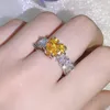 Square zircon alianças de casamento rosa mar azul coração diamante anéis de noivado