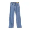OUSSYU marque femme jean taille haute jambe large coton Denim vêtements bleu blanc Streetwear Vintage mode Harajuku pantalon droit 220402