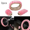 Steering Wheel Covers 3Pcs Car Cover Gearshift Handbrake Protector Warm Sets Wool Plush Hand Brake Stop Lever Pink UniversalSteering