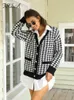 FSDA V Neck Women Button Black Houndstooth Cardigan Long Sleeve Sweater Autumn Winter Knitted Loose Oversized Jumper Casual 220812