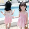 2022 Baby Girls Summer Summer Dress Lace Lace Butterfly Residenders Flower Toddler Kids Slobys Pink Yellow Vestidos G220518
