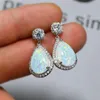 Dingle ljuskrona söt kvinnlig blå vit opal örhängen charm silver färg för kvinnor lyx runda kristallsten bröllop örhängen.