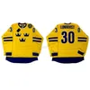 Nikivip Custom 2014 Team Sweden Henrik Lundqvist # 30 Maglie da hockey da uomo Tutte cucite gialle Qualsiasi nome Numero Taglia 2XS-2XL 3XL Magliette in jersey