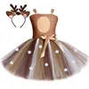 Tutu Dress Deer Costumes for Girls Christmas Dress Kids Halloween Costumes Reindeer Tulle Dress Birthday Princess Clothes Brown 210329