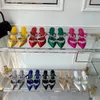 Дизайнерские тапочки Кожаные сандалии на высоком каблуке с бриллиантами Женская обувь высшего качества Красная подошва Сексуальные туфли-лодочки с острым носком на подошве с логотипом Свадебные туфли