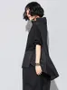[EAM] Весна осень Высокий воротник с длинным рукавом черный свободный карманный стежок Нерегулярные подол большие размеры футболки женщины мода JQ018 220402