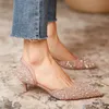 Wedding Bridal Crystal Elegant Pointed Toe Medium Heel Sexy Womens Party Pumps Women Shoes 220810