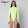 Dulzura hoge hals lange mouwen hoge taille neon bodysuit herfst winter vrouwen sexy skinny stretch body kleding 220801