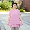 Damskie Bluzki Koszule 3XL-9XL Plus Size Lato Kobiet Elegancki Koreański Biuro Lady Krótki Rękaw Ruffles Casual Szyfonowa Bluzka Kobiety Topy H2