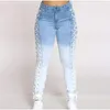 Women's Plus Size Pants Sexy Lace Up Waist Bodycon White Blue Pencil Jeans Mom 3xl Streetwear Criss Cross Push Party Club Denim Pant OutfitW