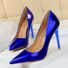 2022 TopSelling wind metal super bright surface ladies shoes shallow mouth pointed sexy nightclub slim high heel single shoes Classic luxury patent leather pumps