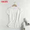 Tangada Women Vintage Print Botton T Shirt krótkie rękawy O Summer Sump Casual Tee Shirt Street Wear Top 6D9 220511