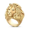 Junerain Brand Plated Gold Lion Head Men Ring King of Forest Punk Animal Male039s Jewelry Fashion and Rock Style Gift Ring26151761286