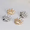 Plated Gold Silver Inlaid Crystal Small Crown Pin Brooch Very Cute Alloy Women Collar Pins Wedding Bridal Jewelry Accessories Gift 945 D3