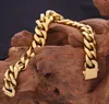 14K Golden Hip Hop Fashion Chains мужская доминирующая 14 мм плавная кнопка кубинская цепь 8 дюймов браслет