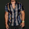 Camisa listrada vintage masculina verão moda casual camisa luxuosa manga curta camisas havaianas masculinas blusas masculinas 220326