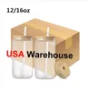 US STOCK 16 oz Tazas de cerveza de vidrio de sublimación con tapa de bambú Vasos de paja DIY Blanks Frosted Clear Transferencia de calor Cóctel Café helado Whisky Vasos sxjul10