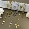 Pendant Necklaces 6mm Cross Rosary Necklace Classic Religious Chain Stainless Steel Jewelry Men And WomenPendant