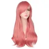 Qqxcaiw Women Long Wavy Cosplay Wig Red Rose Pink Black Blue Sliver Gray Brown Temperature Synthetic Hair Wigs 220622