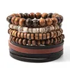 Seil Leder handgemachte geflochtene Holz Perlen mehrschichtige Charm Armbänder Set für Männer männlich verstellbare Armreif Schmuck